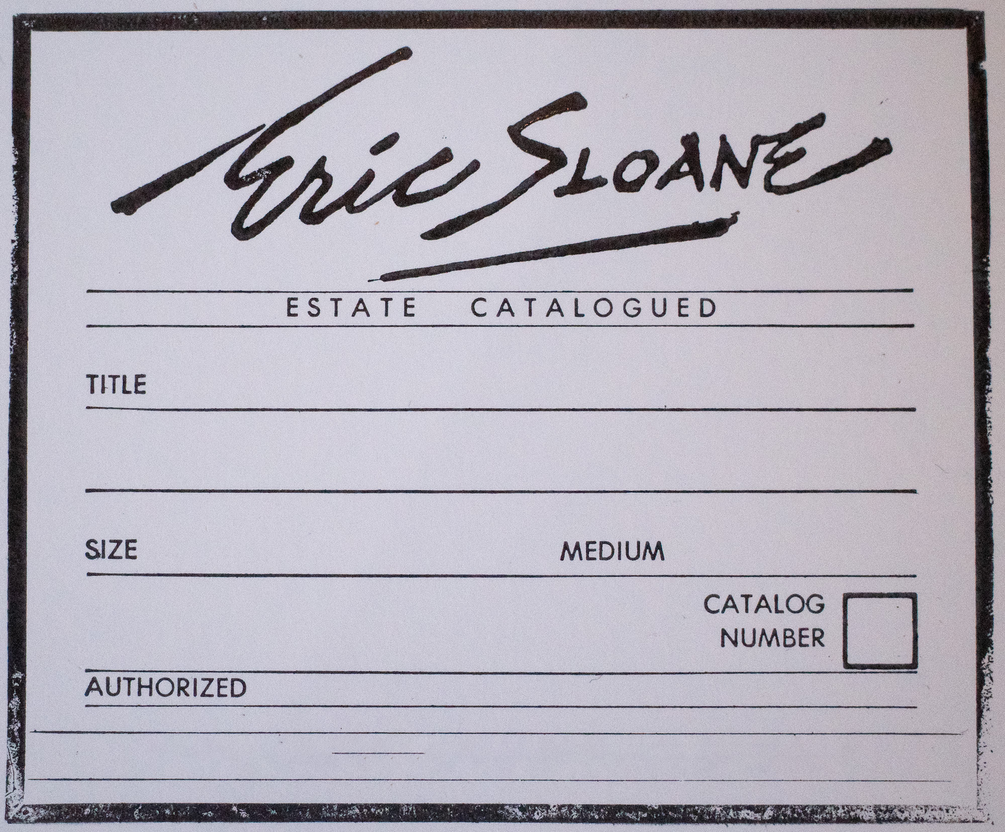 Photo of Eric Sloane estate catalog tag